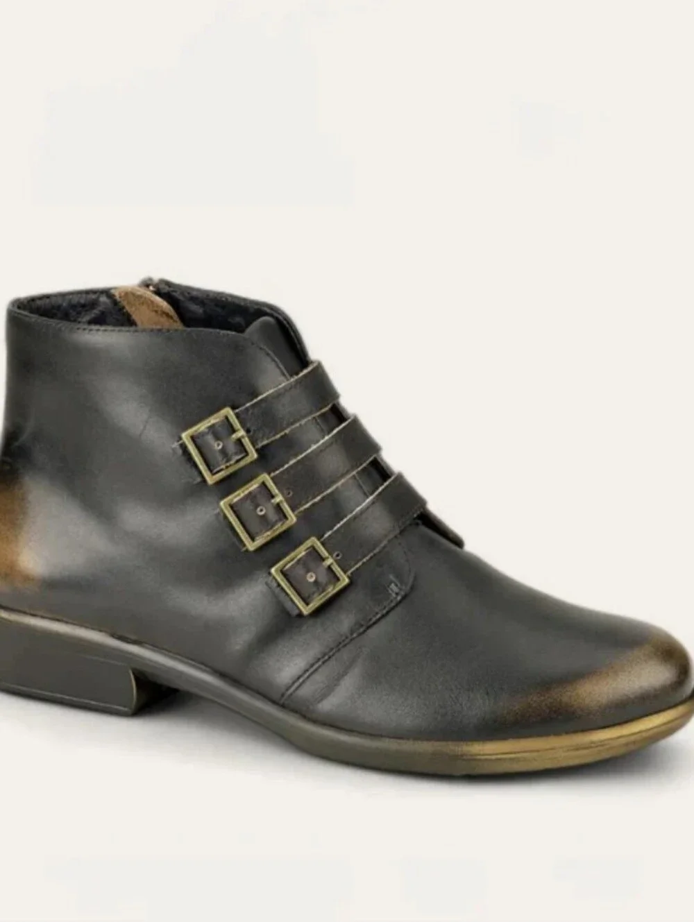 Naot Calima Leather Bootie, Black / Brown, Size 41, US Size 10, Zipper Entry